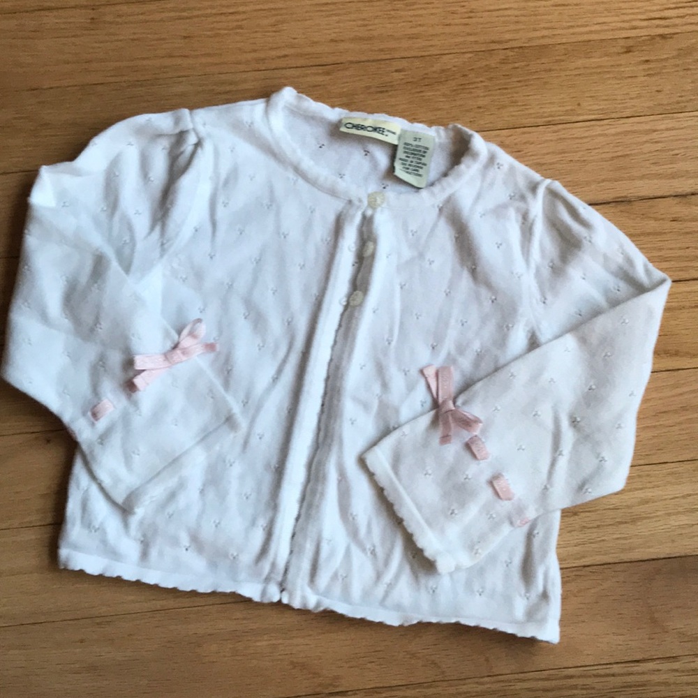 Cherokee 3T cardigan with pink ribbon accents